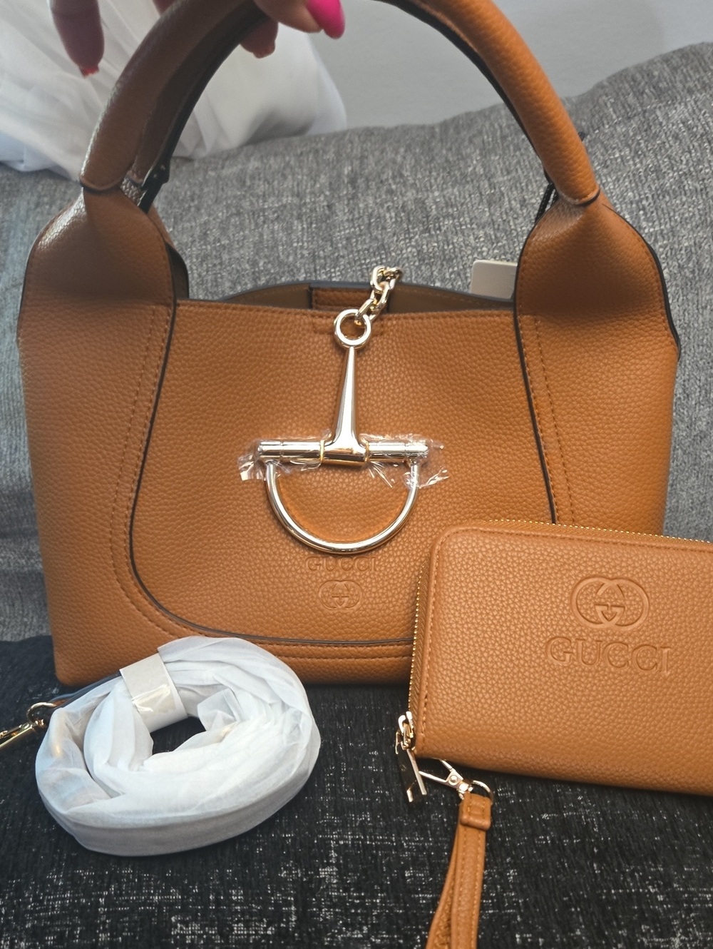 InspiredBrown Leather Top-Handle Tote with Wallet